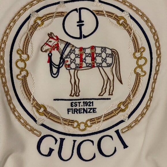 Preloved Gucci Horse-Embroidered Felted-Cotton Sweatshirt SZ M - Picture 5 of 6